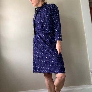 100% cotton vintage seersucker 1970s polka dot dress suit with dress and jacket